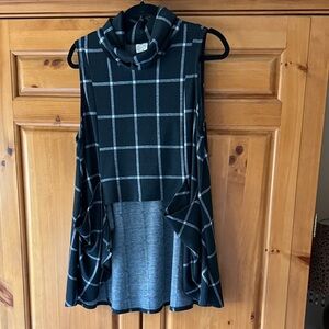 Black and Gray Plaid Sleeveless Top